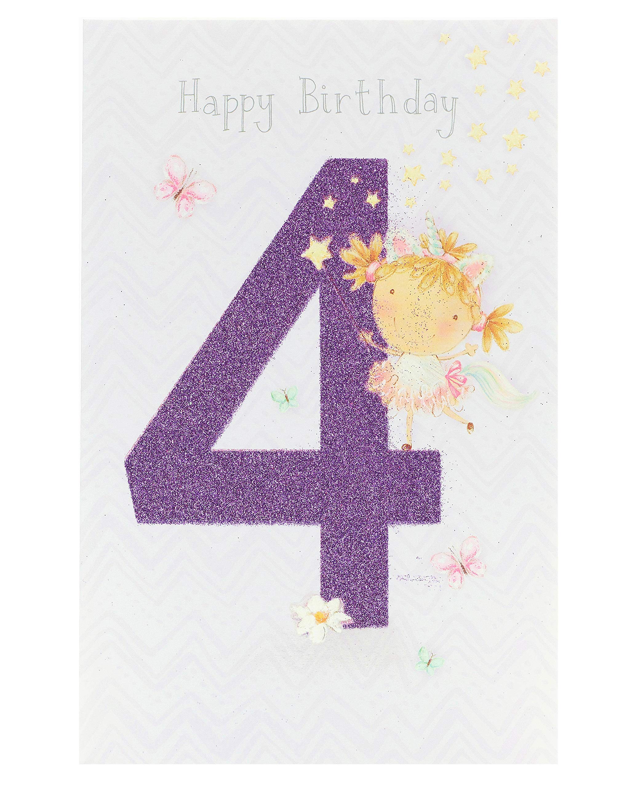 Thinking of You - Fairy Princess Unicorn Age 4 - Birthday Card