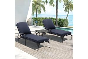 Villeston Chaise Lounge Chair Outdoor- Patio Pool Chairs Tanning Lounges for Outside Beach Lounger Cast Aluminum Set of 2 Reclining Navy with Side Table