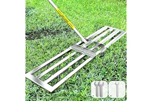 SWELGO Lawn Leveling Rake, 48 x 10 inch Lawn Leveler Rake with Adjustable Stainless Steel Handle, Lawn Level Tool for Soil with Handle for Yard, Garden, Golf Leveling, 6.5FT