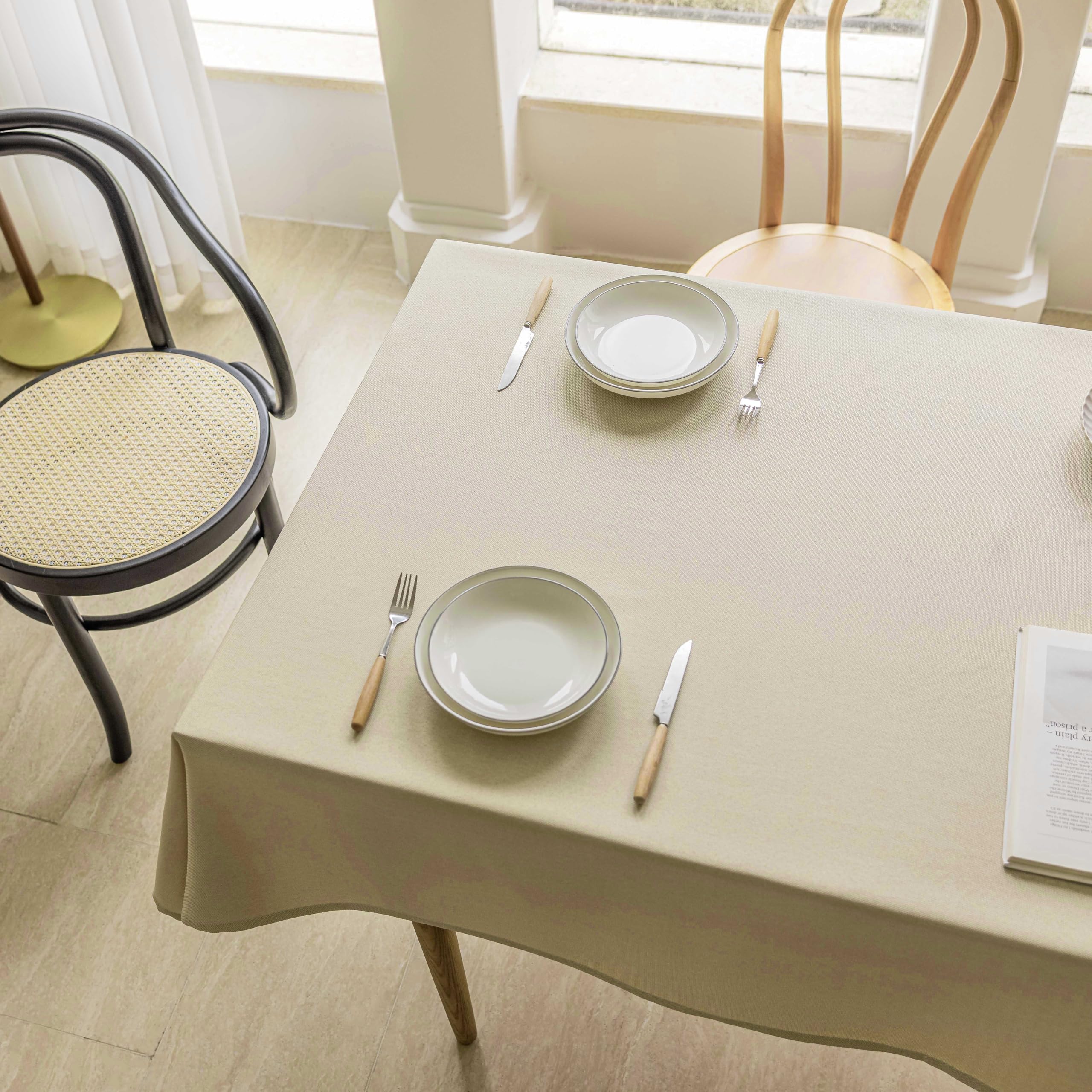 Home Brilliant Table Cloth Wipe Clean Easy Care, Cream Linen Tablecloth for Wedding, Restaurant, Party, Durable Table Protector for Kitchen Dining Table, Light Linen, 140CM x 218CM