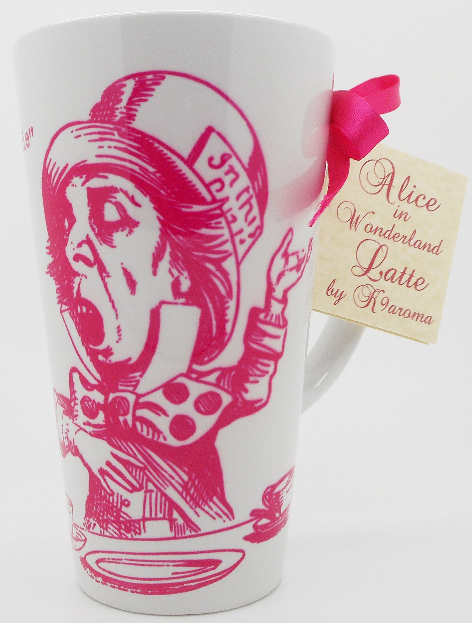 Alice in Wonderland Hot Pink Mad Hatter Quote Latte Coffee Mug (Vintage Illustration)