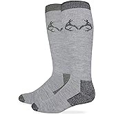Realtree Men's Merino Wool Blend Boot Socks, 2 Pairs, Grey Black/Olive Tip, LARGE
