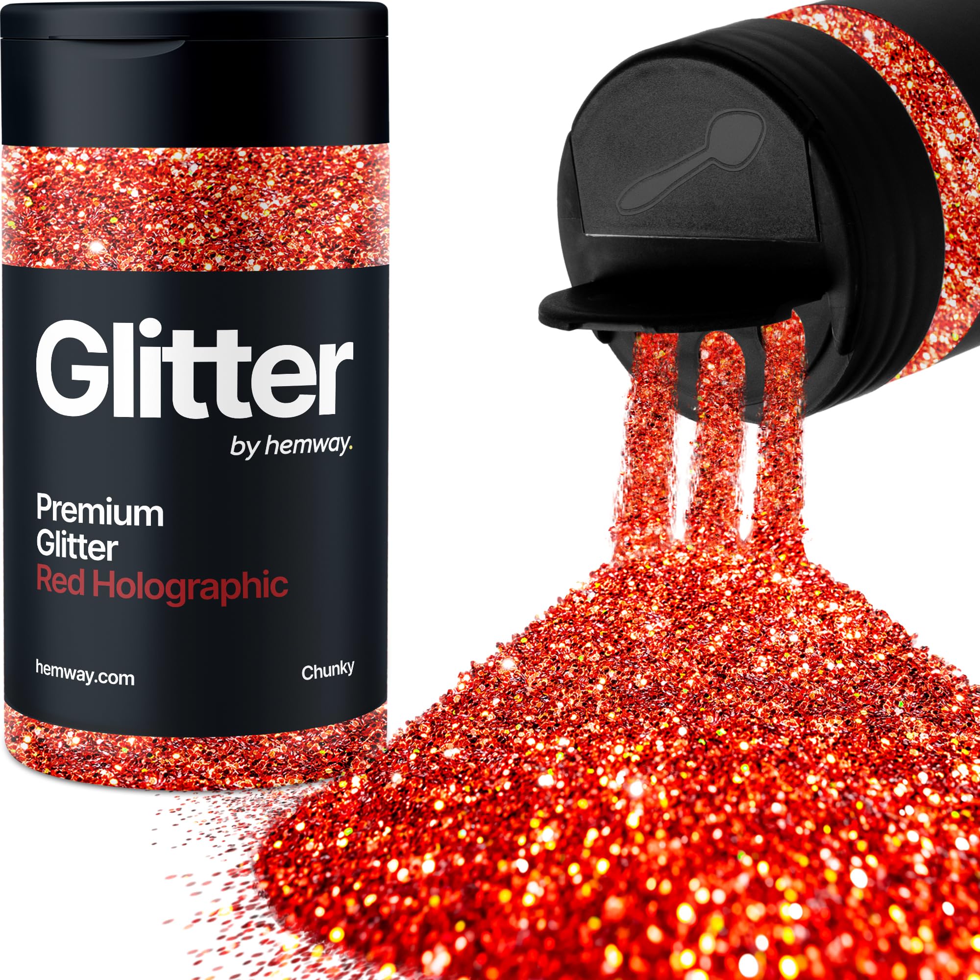 Holographic Red Glitter Shaker, 130g Chunky Glitter, Crafts 1/40" Metallic Flake Red Sequins, Resin & Epoxy Crafts, Decorating, Halloween, Christmas Nail, Face, Hemway