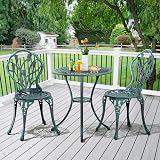 Yaheetech 3 Piece Patio Bistro Set Round Aluminum Table Two Chairs Green view 2