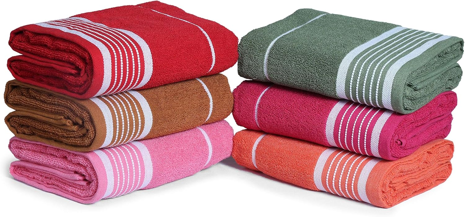 100% Cotton Bath Towels, Set of 6, Three-Line-Extra-Absorbent-Cotton, Size (27 X 54), Random Color: Kitchen & Dining