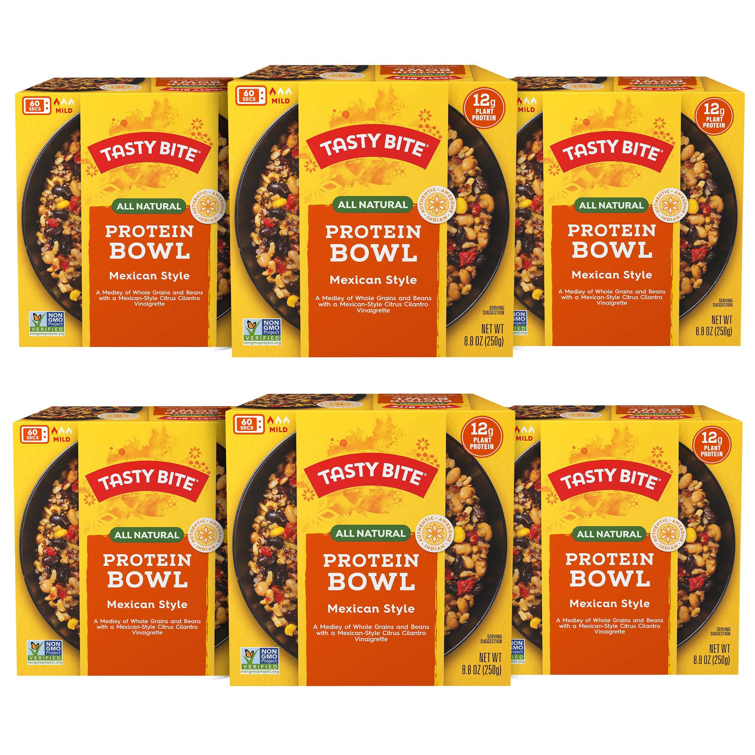 Photo 1 of *BBD Oct 31, 2026* TASTY BITE Mexican Protein Bowl, 8.8 Ounce, Pack of 6, Ready to Eat, Microwaveable, Vegan, 12g Plant Protein, Tangy Citrus