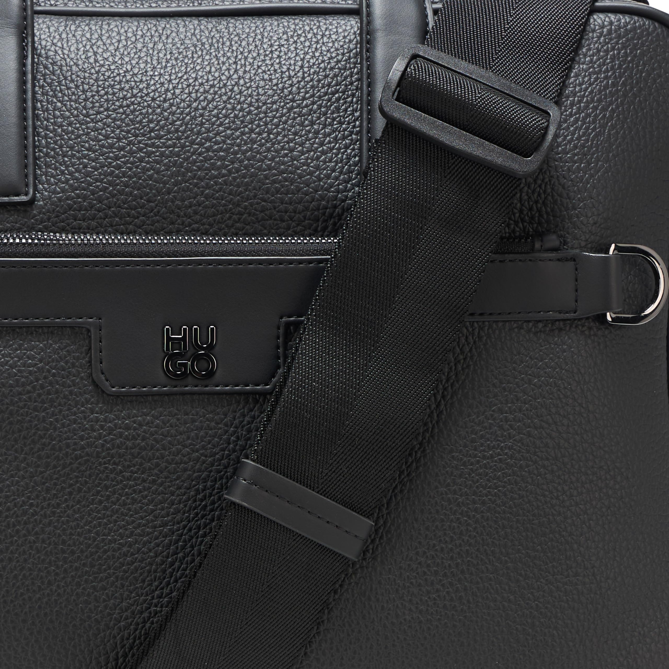 HUGO mens Stacked Logo Leather Briefcase