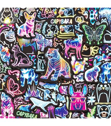 50 Autocollants Neon Cool Viojrlly - Stickers Imperméables Aesthetic - Pour Carnet, Bouteille, Coque Téléphone, Déco DIY