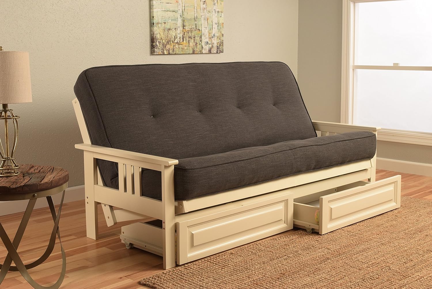 Amazon Com Mission Style Wood Frame Antique White Futon With