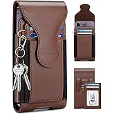 nuoku Holster for iPhone Air 17/16/15/14 /13/12/11 Pro/Max with Belt Clip and Separable Card Holder, Belt Phone Holder for Men Compatible with Samsung Galaxy Note Models(Brown)