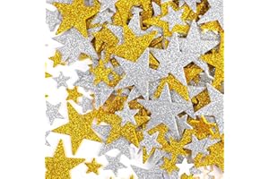 Natonhi 904pcs Star Stickers, Gold and Silver Stars Glitter Foam Stickers, Self Adhesive Scrapbook and Posters Stickers, Glitter Stars Stickers Used for Kid Handicrafts and Home Decorations