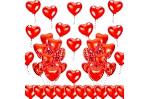kortes Red Heart Balloons, 50pcs 10inch Foil, Valentine's Day Decoration Kit, Women's Department, Romantic Occasions
