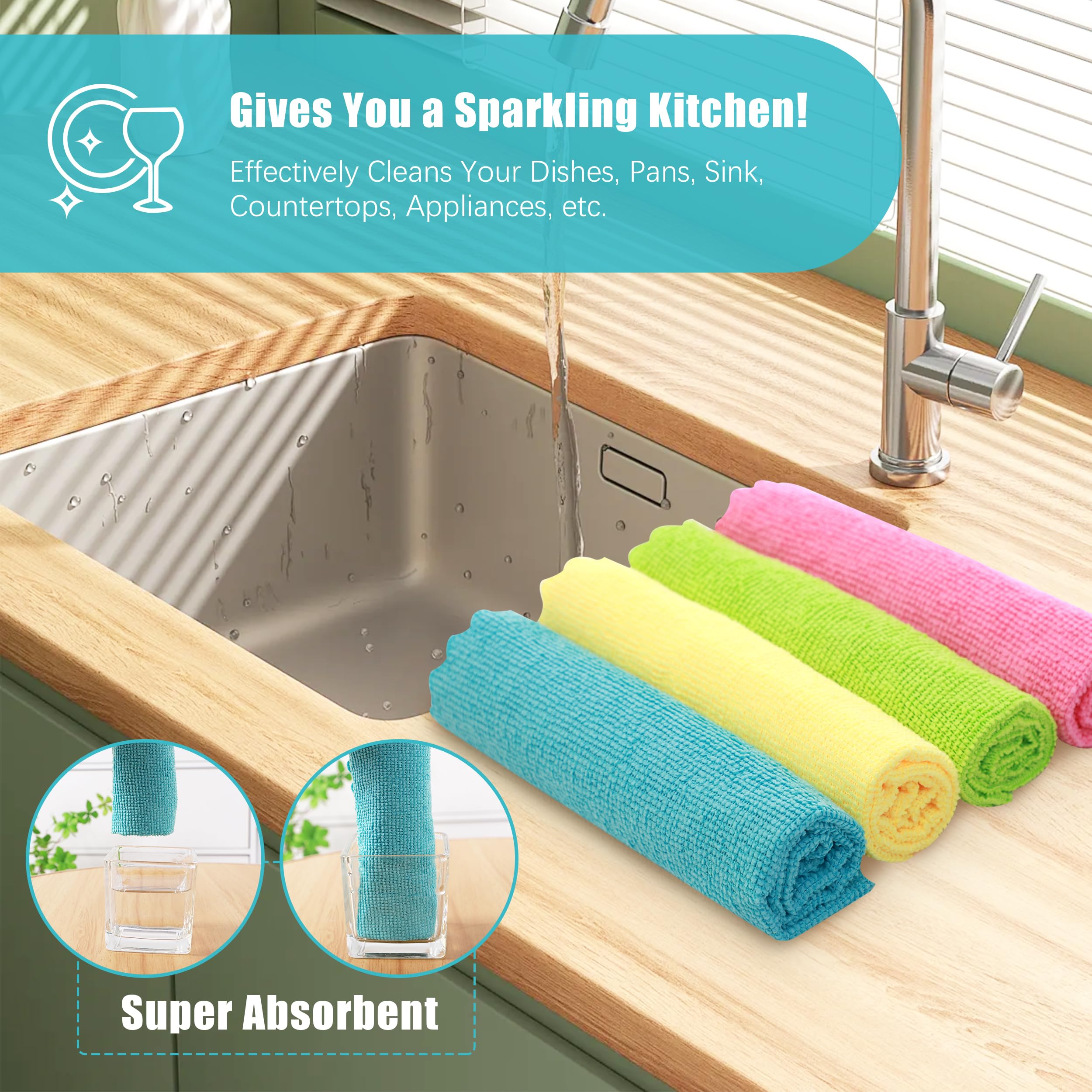 MOONQUEEN 12 Pack Microfiber Cleaning Cloth - Reusable Cleaning Rag, Fast Drying Cleaning Towels,12