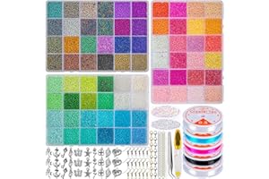 OLIKER 42000Pcs 2mm Glass Seed Beads for Jewelry Making Kit,72 Colors Seed Beads for Jewelry Making with Alphabet Letter Beads Elastic String for DIY Bracelets Necklace Jewelry Making Supplies