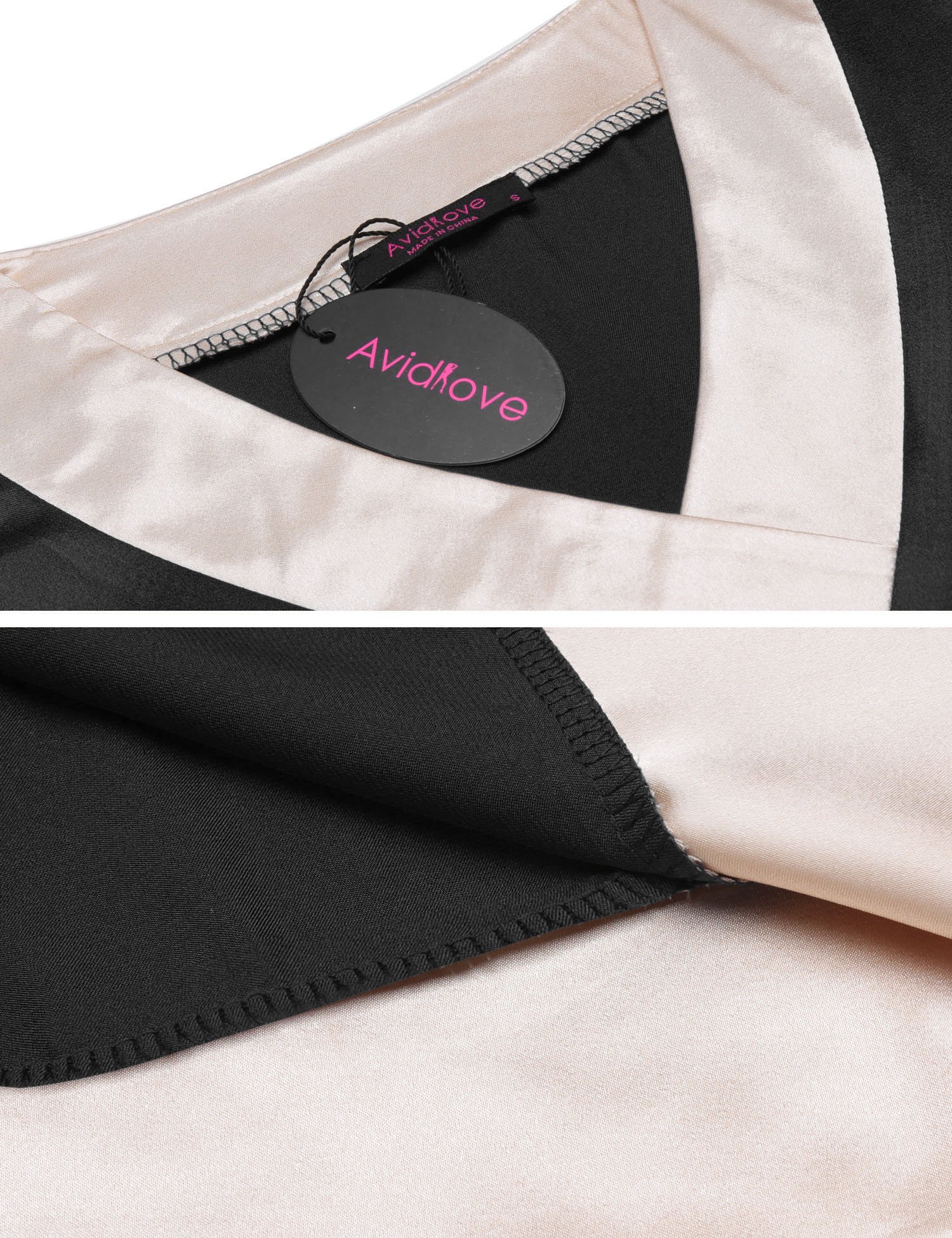 Avidlove Womens V Neck Satin Sleepwear Short Sleeve Color Block Nightgown Sleep Dress