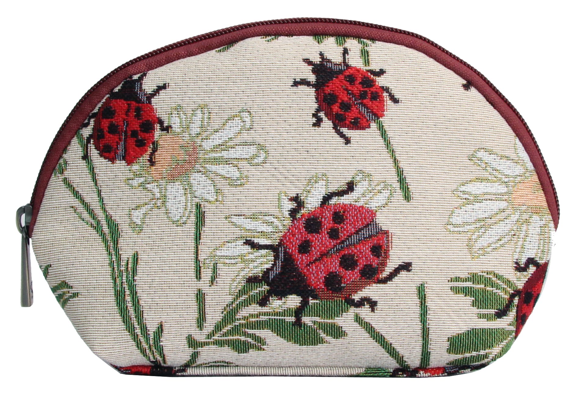 Signare Tapestry Cosmetic Bag Makeup Bag for Women with Garden Flowers and Creatures (Ladybird, COSM-LDBD)