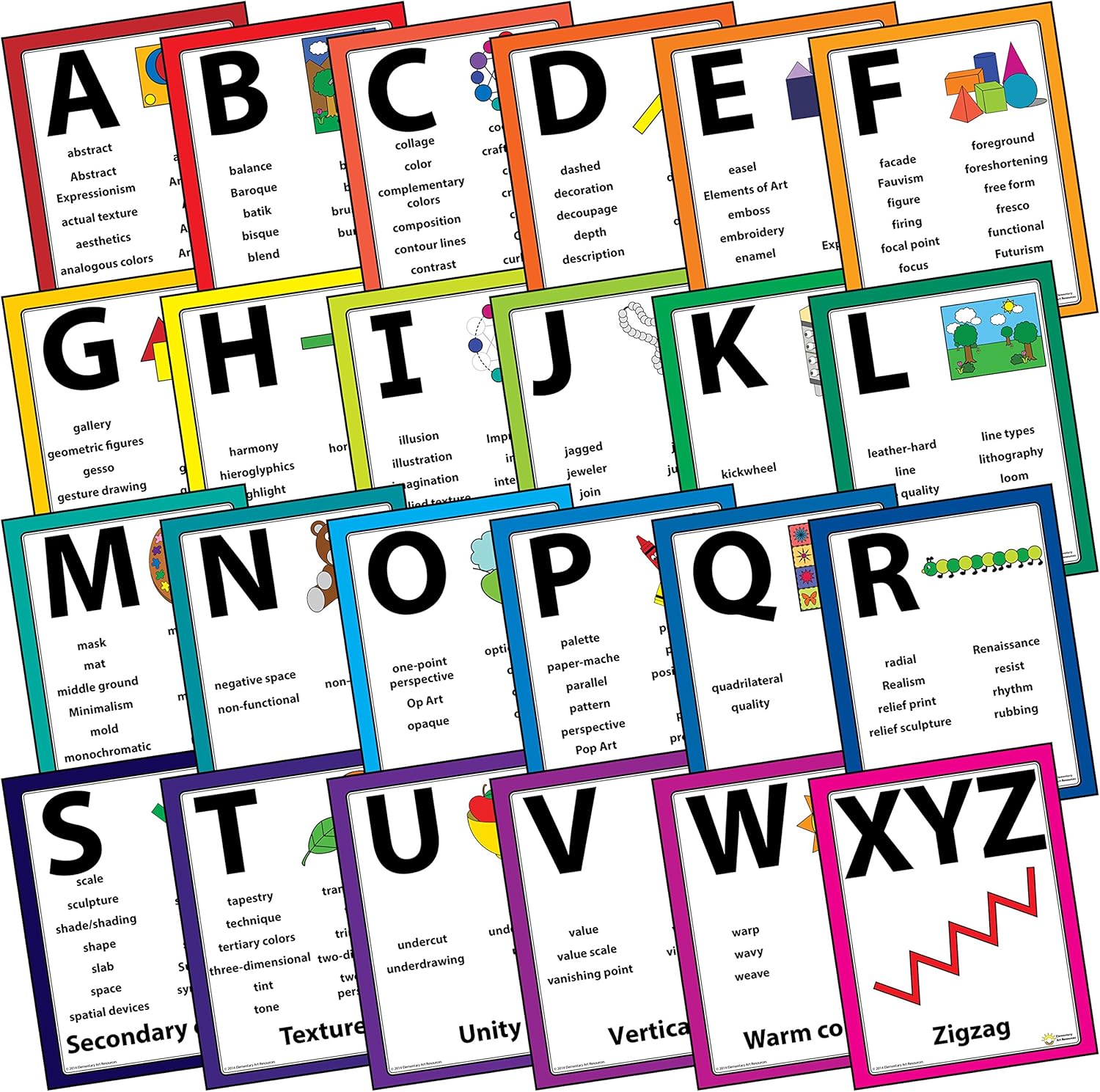 Amazon Com Art Vocabulary Word Wall Bulletin Board Poster Set