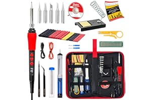 Digital Soldering Iron Kit - 60W LED Digital Soldering Kit with Ceramic Heater, Solder Wire, Tweezers, Soldering Iron Stand, 