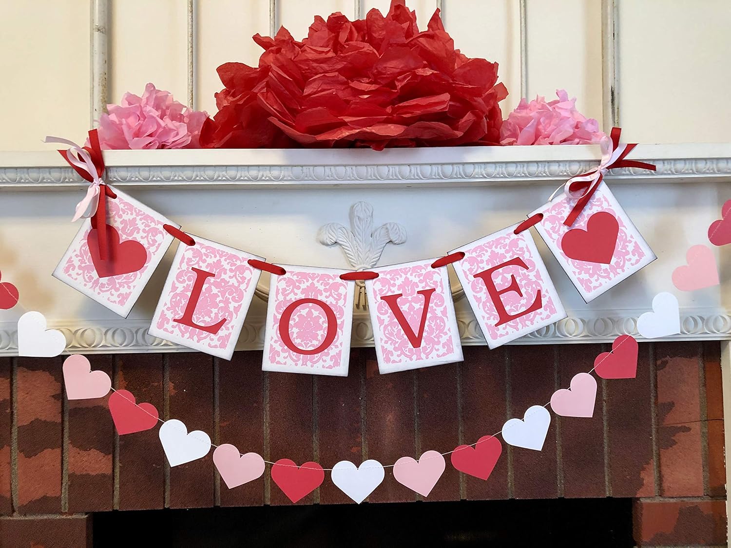 Amazon Com Valentines Day Decorations Love Banner Valentine S Photo Prop Damask Valentines Day Home Decor Valentines Garland Handmade