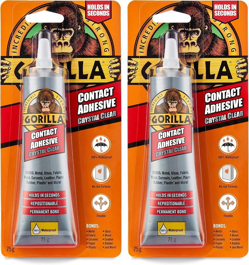 Gorilla Contact Adhesive 75g 2 Pack - Repositionable, Clear, Waterproof