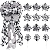 Syhood Black White Buffalo Plaid 34 Inch Christmas Tree Topper Decor Large Wreath Bow Ornament Giant Hanging Christmas Bows Decorations and Artificial Flowers for Xmas Home Front Door Decors