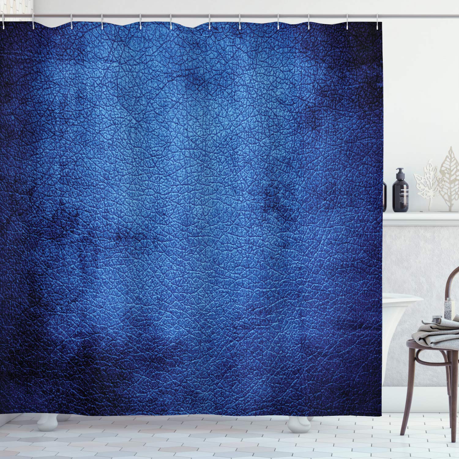 ABAKUHAUS Navy Blue Shower Curtain, Martian Alien Skin Like Dark Blue Contemporary Interesting Space Design Art Print, Cloth Fabric Bathroom Decor Set with Hooks, 86 Inches Extra Long, Dark Blue