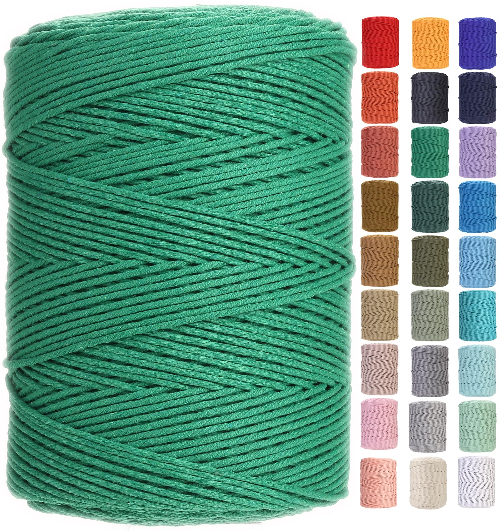 GOHOF Macrame Cord 3mm x 450m Premium Cotton Macrame Rope, 4 Strand Twisted Soft Cotton Cord, One of The Most Perfect Materials for Macrame Art, Cotton String Without Chemicals (Dark Green) — image 1