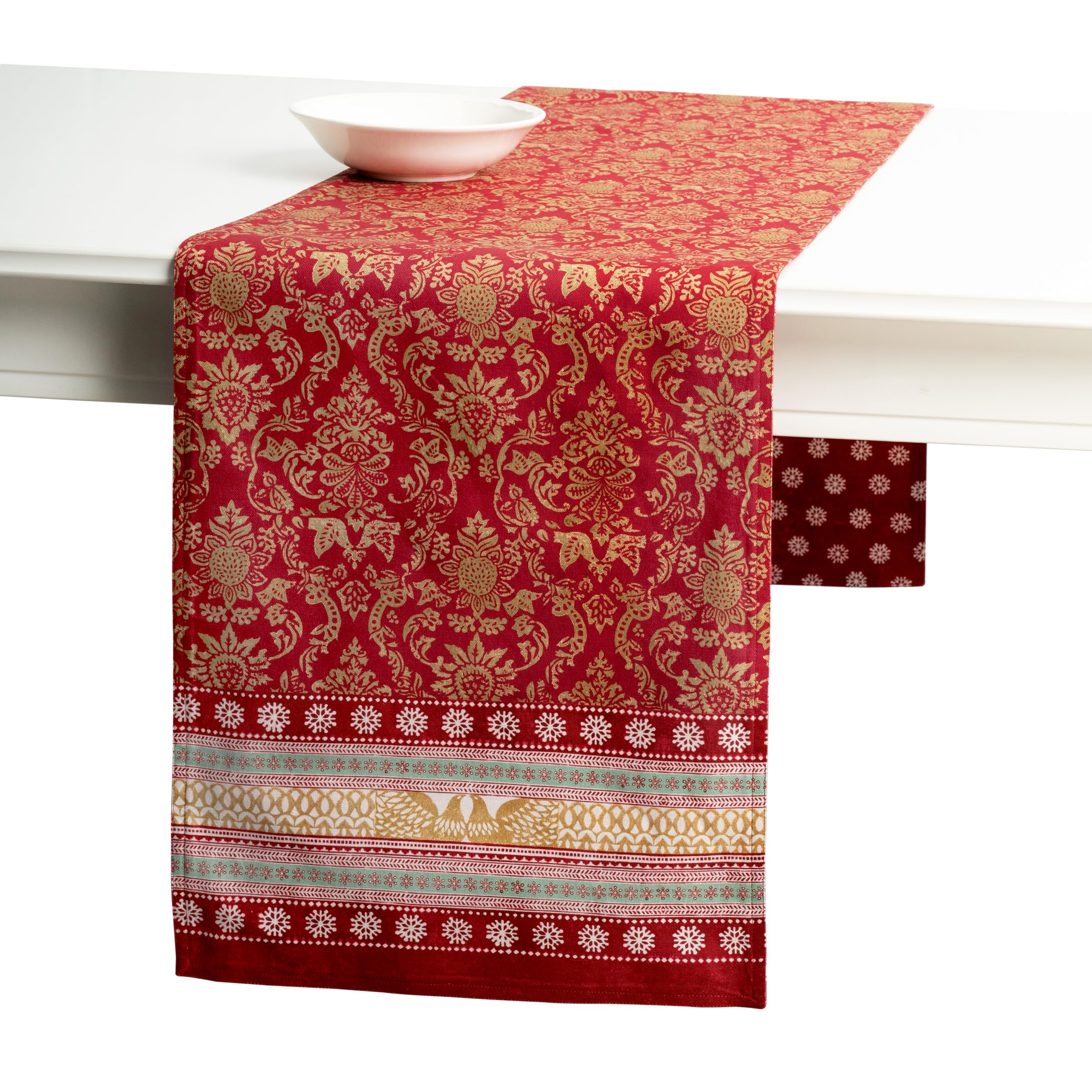 Maison d' Hermine Table Runner 100% Cotton Double Layer Table Runners 108 inches Long for Thanksgiving Christmas Decorations Home Kitchen Dining Party Wedding (Sofia, 14.5" x 108") Image