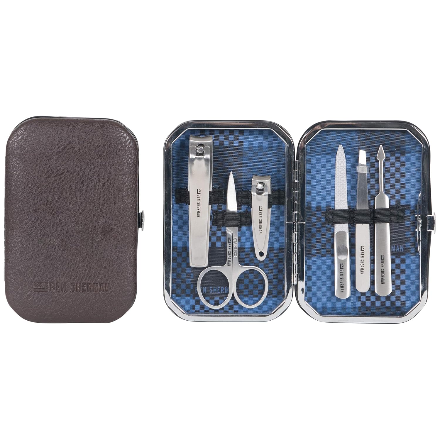 Ben Sherman Noak Hill Collection Vegan Leather Toiletry Travel Kit, Brown, 2PC Set: Industrial & Scientific