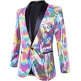 Nawgut Sequin Blazer Sparkle Suit Disco Prom Jacket Party Shiny Tuxedo Banquet Celebration Fashion Sport Coat for Mens Adult