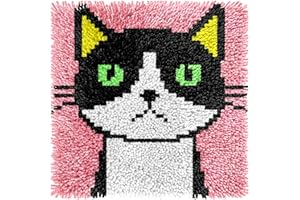 Numptain Latch Hook Kits for Kids,DIY Rug Crafts Cat Pattern Color Printed Canvas,Latch Hook Kits for Beginners Handmade Needlework Crafts Home Decoration,12"x12" NT22