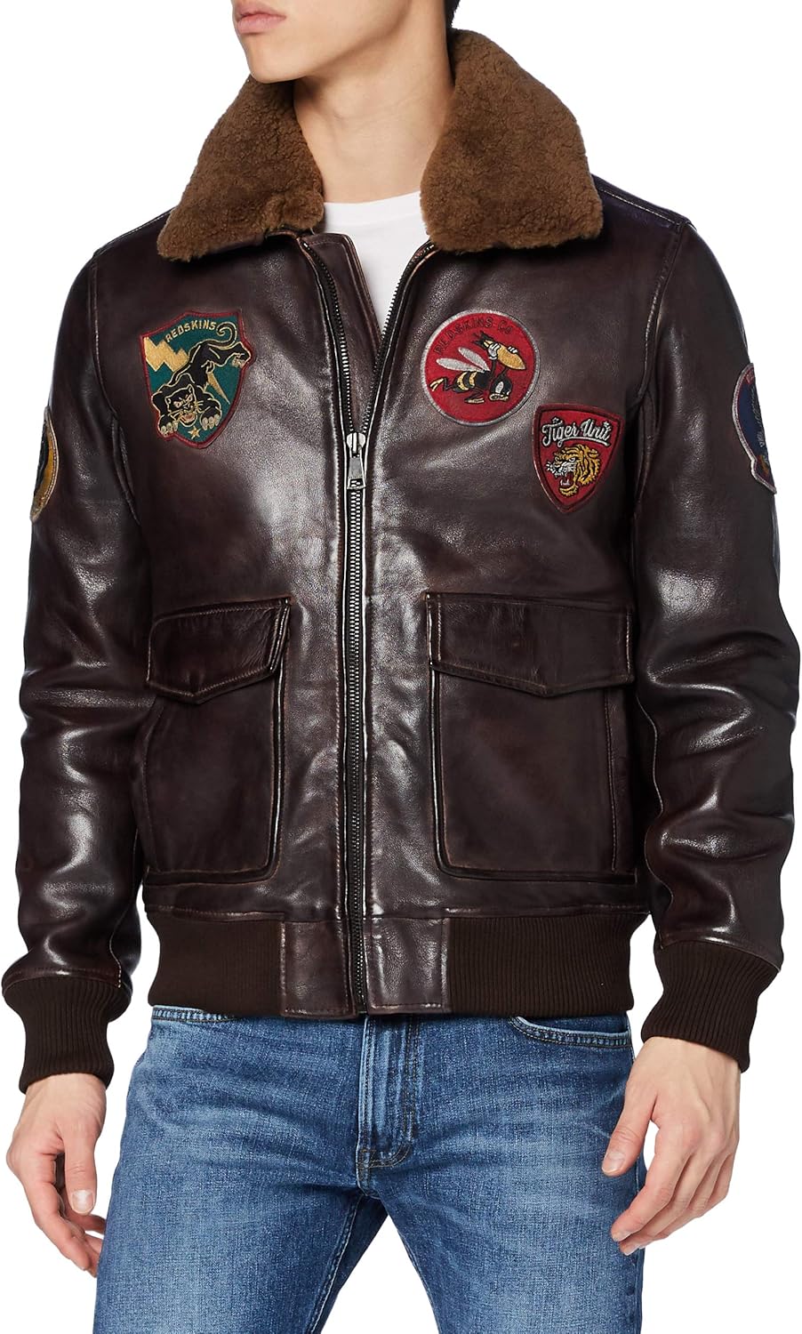 Redskins Men's Pilot Omega Leather Jacket Amazon.co.uk Clothing