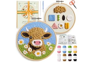 CYANFOUR Punch Needle Kits for Beginner, DIY Punch Needle Kit Adults Beginner Include 2 Pre-Printed Fabrics, Embroidery Hoop, Threads, Tools, Easy for Adults & Children, Craft Gifts and Decorations