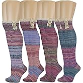 SUMONA 4 Pairs Women Assorted Color Over the Knee Casual Boot Socks With Buttons and Lace