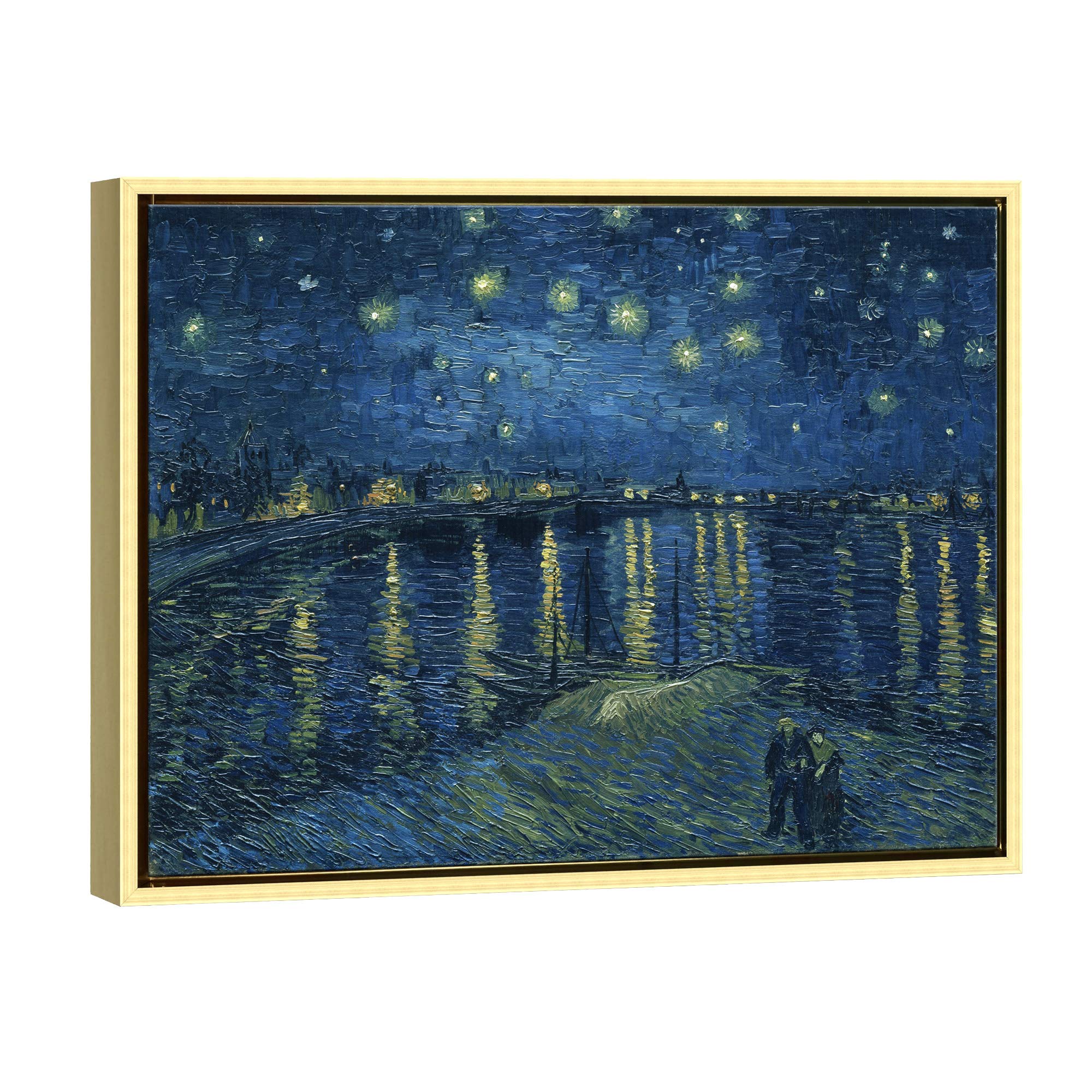 Wieco Art Framed Art Giclee Canvas Prints of Starry Night Over The Rhone Canvas Prints Wall Art by Van Gogh Paintings Reproduction Abstract Artwork for Wall Decor