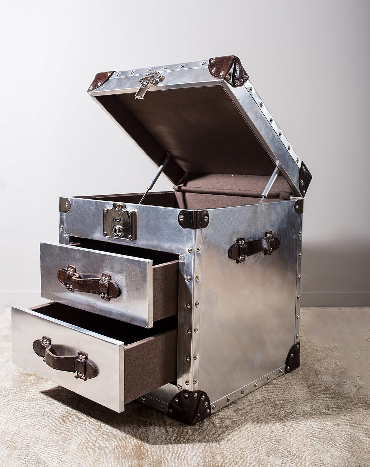 Industrial Trunk Style Silver Chest of 3 Drawers Vintage Storage Travel