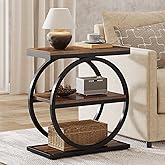 Tribesigns End Table with 3 Storage Shelves, Wood Side Table with Black Metal Frames, Industrial Small Sofa Side Table for Li
