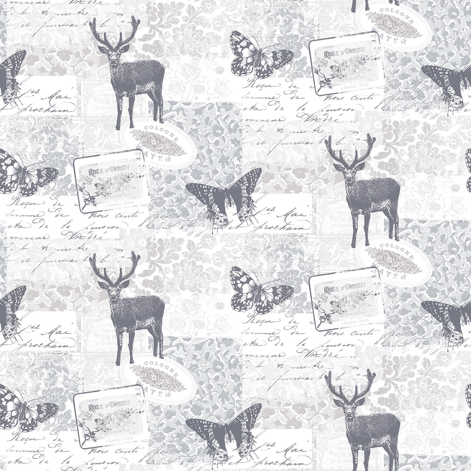 Galerie G56296 Nordic Elements Vintage Wildlife Wallpaper, Grey, 10m x 53cm