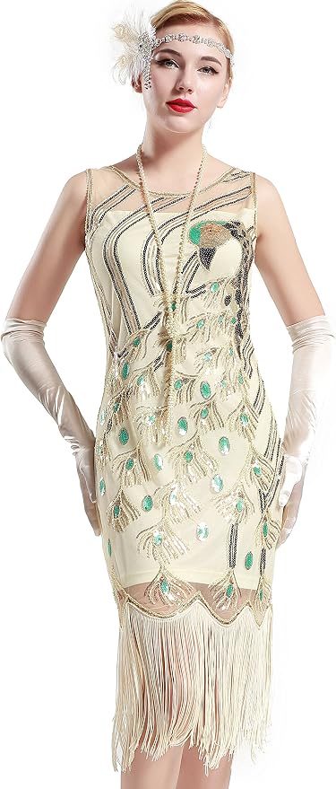 Femmes Bourgogne Franges à Paillettes 1920s Gatsby Flapper Robe Avec Accessoires Des Annees 20 Set