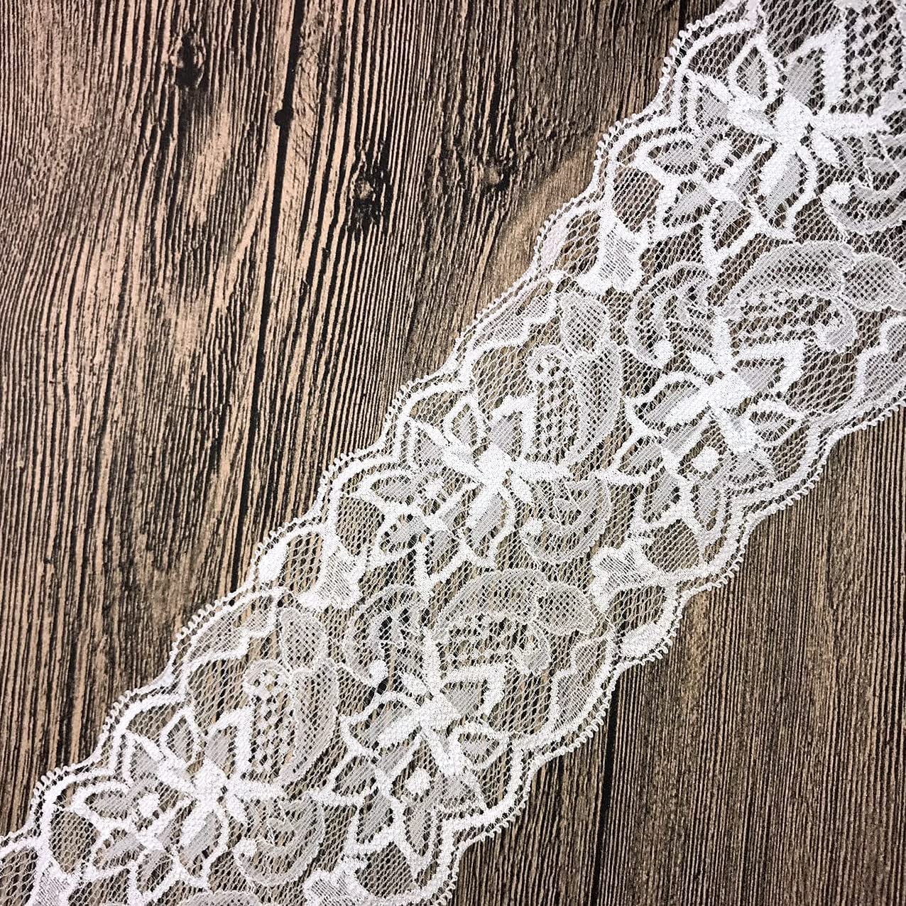 8CM Width Europe Belt Pattern Elastic Nylon Lace Trim,Curtain Tablecloth Slipcover Bridal DIY Clothing/Accessories.(5 Yards in one Package) (Ivory)