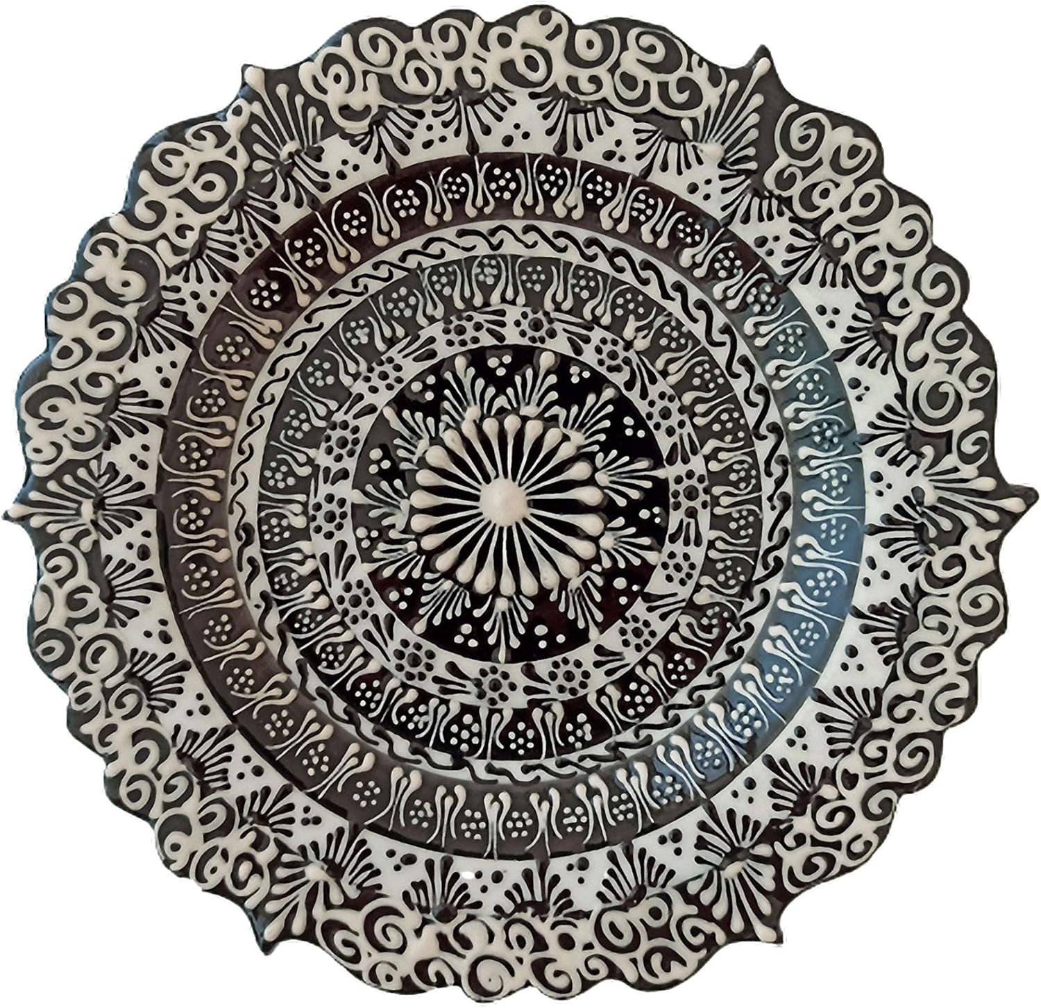 Amazon Com Ayennur Turkish Decorative Plate Handmade Ceramic Ornament For Home Office Wall Decor Black White Home Kitchen