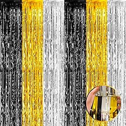 4 Pack Black Gold Silver Foil Fringe Curtain