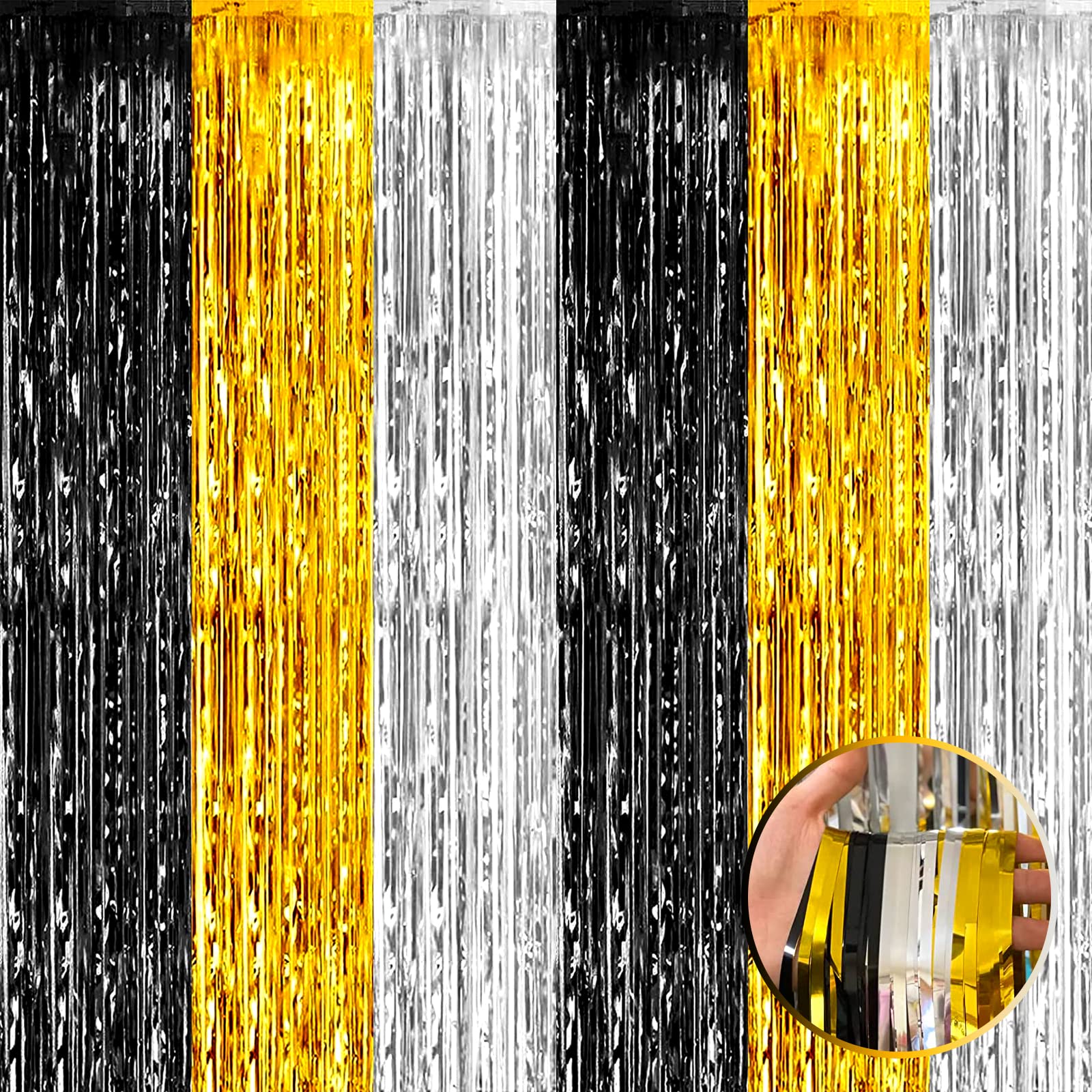 4 Pack Black Gold Silver Foil Fringe Curtain