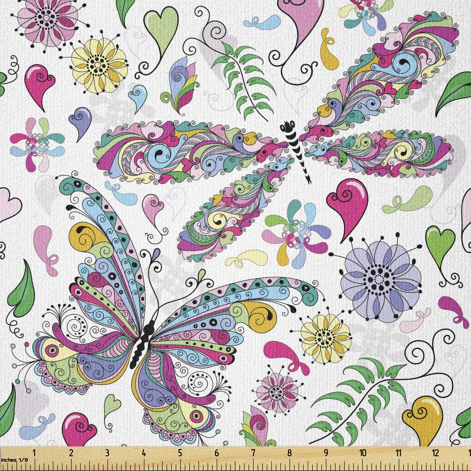 Ambesonne Dragonfly Fabric by The Yard, Butterfly Dragonfly