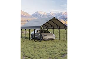 GarveeLife 12x20 ft Metal Carport, Reinforced Frame and Steel Roof for All-Weather Use, Permanent Shelter for Bass Boats, Full-Sized Pickup Trucks, and Tractors
