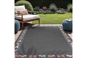Beverly Rug Outdoor Rug 10x14 Modern Bordered Large Area Rugs for Indoor and Outdoor Patio Easy to Clean Non Shedding Living Room Porch Garden Washable Outside Carpet (10 x 14 Dark Gray)