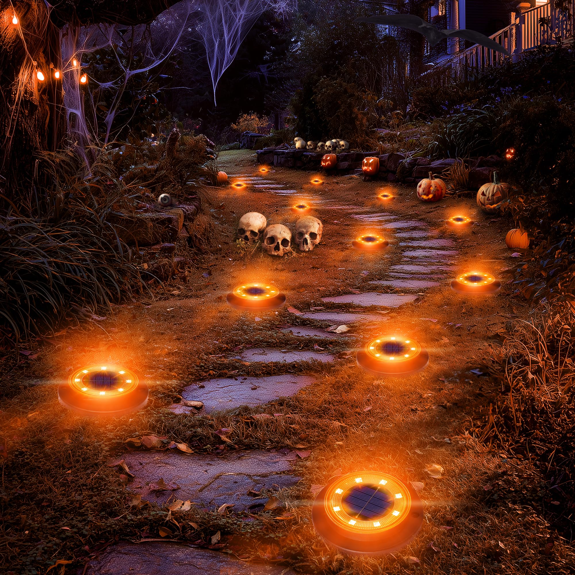 Photo 1 of Flacchi Solar Ground Lights - Solar Powered Lights Outdoor Solar Disk Light Waterproof Landscape Light for Patio Yard Pathway Walkway Driveway (Orange, 12 Pack)