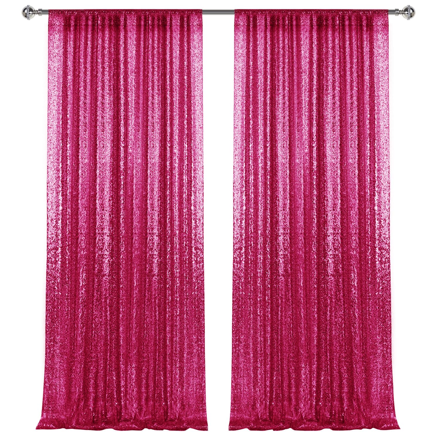 Photo 1 of 2×8FT-2PCS Hot Pink Sequin Backdrop Curtains Panels, Fuchsia Photography Backdrop Glitter Curtains Fabric Background for Christmas Wedding Party Decor