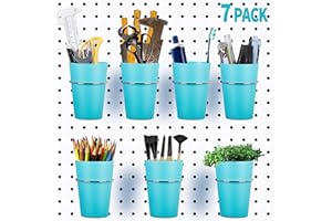 Kuhome 7 Sets Pegboard Bins with Rings, Ring Style Pegboard Hooks with Pegboard Cups, Pegboard Cup Holder Accessories for Organizing Storage (Blue)