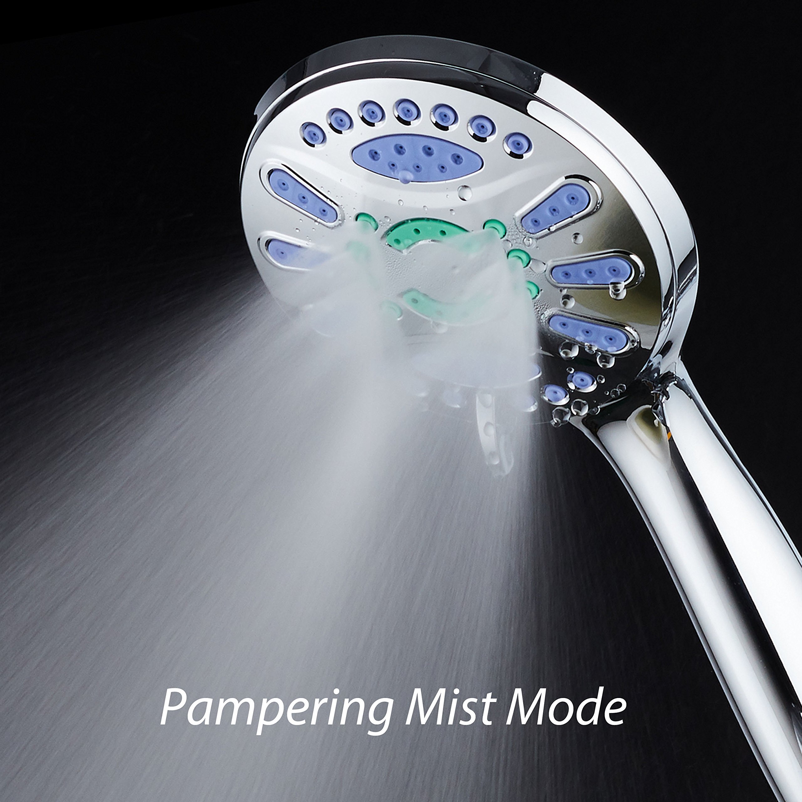AquaStar Elite High-Pressure 6-setting Luxury Spa Hand Shower with Microban Antimicrobial Anti-Clog Jets for More Power & Less Cleaning! / Extra-Long 5 ft. Stainless Steel Hose / All Chrome Finish